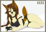  anthro canid canine clothed clothing female looking_at_viewer lying mammal on_side simple_background smile solo video_games white_background wide_hips wolflady 