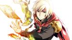  1boy ace_(fft-0) akademeia_uniform blonde_hair cape card final_fantasy final_fantasy_type-0 green_eyes holding jacket plaid scarf school_uniform short_hair simple_background solo uniform white_background 