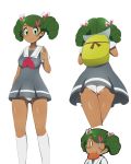  1girl ass backpack bag bread breasts creatures_(company) dress eyebrows food game_freak green_eyes green_hair long_hair mao_(pokemon) matching_hair/eyes nintendo panties pokemon pokemon_(game) pokemon_sm simple_background smile solo tied_hair underwear white_background 