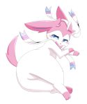  absurd_res ambiguous_gender blush bow butt eeveelution hi_res looking_at_viewer lying nintendo pok&eacute;mon pok&eacute;mon_(species) ribbons simple_background solo sum sylveon video_games white_background 