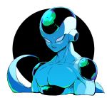  1boy arms_at_sides blue_theme circle dragon_ball dragonball_z evil_smile frieza green_theme kokusoji looking_at_viewer male_focus pink_eyes shaded_face simple_background smile tail twitter_username upper_body white_background 