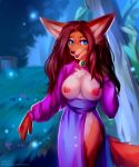  anthro breasts canid canine clothed clothing disney exposed_breasts felicia_cat female fox fur hair looking_at_viewer maid_marian mammal nipples open_mouth robin_hood_(disney) solo standing 