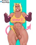  abs big_breasts big_penis blonde_hair breasts clothing demon dickgirl erection hair hi_res horn humanoid intersex looking_at_viewer mammal muscular muscular_dickgirl muscular_intersex not_furry oni penis pointy_ears precum shirt solo spade_tail stowaway tank_top thick_thighs under_boob 