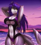  anthro breasts clothing curvaceous female fish looking_at_viewer marine navel shark smile solo standing swimsuit thick_thighs wet wide_hips xaenyth 