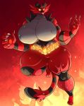 2019 abs anthro big_breasts black_fur breasts claws fangs female fire fur green_iris grey_fur hi_res huge_breasts incineroar jaeh muscular muscular_female naturally_censored nintendo pok&eacute;mon pok&eacute;mon_(species) red_fur signature small_head solo striped_tail stripes thick_thighs tongue tongue_out video_games yellow_eyes yellow_sclera 