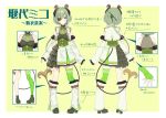  1girl blue_eyes boots breasts cleavage collarbone commentary_request demon_tail eyepatch frilled_skirt frills full_body green_hair green_legwear highres horns long_braid long_hair necktie ponytail sekishiro_mico single_thighhigh skirt sleeveless solo tail thighhighs toko_yoshi translation_request virtual_youtuber 