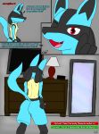  2019 balls big_butt butt canid canine canis comic corruption english_text gyrodraws jackal looking_at_viewer lucario mammal nintendo pok&eacute;mon pok&eacute;mon_(species) red_eyes simple_background solo text thick_thighs video_games 