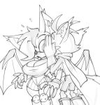  2_tails big_breasts bigdad blush breasts canid canine chiropteran female fox hair hair_over_eye male mammal miles_prower monochrome multi_tail open_mouth rouge_the_bat sonic_(series) wings 