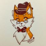  amber ambiguous_gender bow_tie bowler_hat canid canine classy clothing dis dis_the_fox eye-wear eyewear female floof fox fur hand-drawn hat headshot hi_res mammal smile traditional_media_(artwork) tron(artist) 