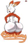 anthro big_butt big_thighs blush butt clothing female hand_on_hip hi_res huge_butt legwear looking_at_viewer looking_back nintendo one_eye_closed pok&eacute;mon pok&eacute;mon_(species) scorbunny solo thecon thick_thighs thigh_highs video_games wide_hips wink 