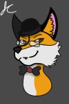  amber ambiguous_gender bow_tie bowler_hat canid canine classy clothing digital_media_(artwork) dis dis_the_fox eye-wear eyewear female fox fur hat jerry_loving_foxxo mammal smile smirk teeth 