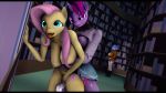  3d_(artwork) absurd_res anthro balls better_version_at_source big_breasts big_butt big_penis blue_eyes blue_hairs book breasts butt clothed clothing digital_media_(artwork) equid equine female fluttershy_(mlp) friendship_is_magic hi_res huge_breasts huge_butt intersex jessica_bloodteeth library mammal my_little_pony penis sex shocked smile source_filmmaker sporeman_(artist) surprise tongue tongue_out twilight_sparkle_(mlp) 