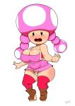  2017 absurd_res big_breasts blush boots breasts camel_toe cleavage clothed clothing female footwear gray_impact hi_res humanoid legwear mario_bros nintendo noseless not_furry open_mouth short_stack simple_background socks solo stockings tears thong toad_(mario) toadette video_games white_background wide_hips 