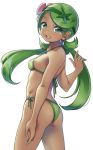 1girl absurdres ass bikini breasts creatures_(company) eyebrows game_freak green_eyes green_hair highres long_hair mao_(pokemon) maremay0513 matching_hair/eyes nintendo open_mouth pokemon pokemon_(game) pokemon_sm simple_background solo swimsuit white_background 