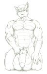  balls big_balls big_penis canid canine canis cum hi_res humanoid_penis jin_(jindragowolf) jindragowolf lizard male mammal monochrome muscular penis precum reptile scalie solo wolf 