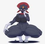  anthro big_breasts breasts bunybunyboi butt claws clothing female hi_res looking_at_viewer nintendo nipple_outline open_mouth pok&eacute;mon pok&eacute;mon_(species) pussy red_eyes simple_background small_head smile solo sweat thick_thighs video_games voluptuous weavile wide_hips 