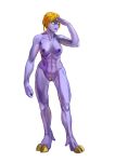  alien breasts female hair hi_res hooves humanoid muscular nipples not_furry nude polarfox_(artist) pubes purple_skin pussy salute short_hair simple_background solo standing tau warhammer_(franchise) white_background 