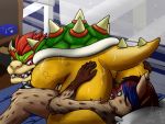  anal anthro blush bowser butt duo facesitting forced hyaenid king kissing koopa laught male male/male mammal mario_bros nintendo nose_to_anus oral overweight rimming royalty scalie sex slightly_chubby video_games 