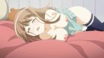  1girl animated animated_gif areolae bed black_legwear bounce bouncing_breasts breasts brown_eyes brown_hair censored female fingering large_breasts long_hair masturbation nipples solo tamashii_insert 