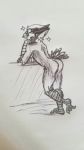  anthro avian balls beak bent_over bird butt eyes_closed graphite_(artwork) hi_res male nude pencil_(artwork) penis rear_view smile solo standing star talons traditional_media_(artwork) 