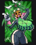  big_breasts blaster_master blaster_master_zero_2 blush breasts cleavage clothed clothing eyelashes eyewear female flora_fauna flower gerph goggles hi_res huge_breasts humanoid kanna_(blaster_master) not_furry one_eye_closed plant solo video_games wink 