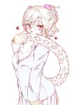  4_fingers anthro blonde_hair blush clothed clothing felid female hair japanese_text kemono leopard looking_at_viewer mammal nom pantherine silinder simple_background skirt standing tail_nom text white_background シリンダ 