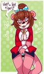  &lt;3 ? animal_crossing anthro blush breasts brown_hair clothed clothing female freckles hair hair_bow hair_ribbon half-closed_eyes hi_res jelly-filled-zombies lottie_(animal_crossing) lutrine mammal mustelid nintendo open_mouth ribbons simple_background smile solo speech_bubble video_games 