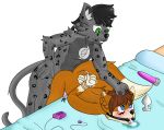  anthro bdsm bondage bound canid canine chastised chastity duo felid feline hi_res leaking luvini male male/male mammal meep sex 