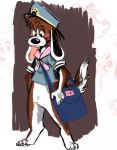  anthro beagle black_eyes black_nose blush brown_fur canid canine canis clothing domestic_dog floppy_ears fur galaxyboy hi_res mailboy male mammal simple_background sketch 