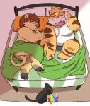  2019 anthro bed belly bulge butt clothing cute_fangs domestic_cat duo felid feline felis feral humanoid_hands hupi1008 lion lying male male/male mammal moobs navel nipples overweight overweight_male pantherine sitting sleeping technicolor_yawn tiger underwear vomit 