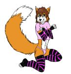  alpha_channel anthro black_nose brown_hair bulge canid canine clothed clothing covering_chest crossdressing fox fur girly hair hi_res kneeling leggings legwear looking_at_viewer luvini male mammal meep midriff multicolored_fur orange_fur panties shirt smile solo stockings striped_armwear striped_legwear striped_stockings stripes tongue tongue_out two_tone_fur underwear white_fur 