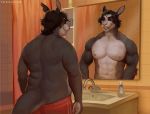  2019 2d_animation abs altered_reflection animated anthro bathroom biceps black_hair clothed clothing countershade_torso countershading daydream digital_media_(artwork) faucet front_view fur grey_fur hair inside kasper_(totesfleisch8) looking_at_mirror loop macropod male mammal marsupial mirror multicolored_fur muscular muscular_male navel nipples overweight overweight_male panties partially_clothed pecs rear_view reflection signature sink smile solo standing teeth totesfleisch8 underwear white_countershading white_fur 