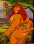  anthro biceps butt disney felid kihu lion looking_back male mammal mufasa muscular muscular_male nipples pantherine pecs pride_rock solo the_lion_king tree 