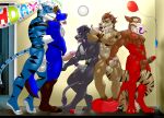  balls birthday canid canine canis felid feline foreskin group group_sex hi_res kajhiro male male/male mammal orgy pantherine party penis sergal sex teeth tiger tongue wolf 