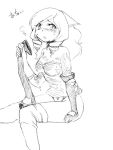  1girl arthuria_(camel) camel_(dansen) female gloves gloves_removed monochrome no_pants original panties ringlets sitting solo underwear 