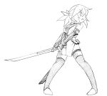  1girl akane_(card_quest) bell bell_collar camel_(dansen) card_quest collar female monochrome solo sword thighhighs weapon 