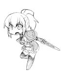  1girl camel_(dansen) capelet cecil_(mon-musu_quest!) chibi female mon-musu_quest! monochrome ponytail solo sword weapon 