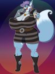  anthro big_breasts breasts canid canine clothed clothing curvaceous eyewear female fox glasses hi_res huge_breasts hyper hyper_breasts kyrie_eleison makeup mammal mature_female nipple_outline open_mouth patchwork_creature solo standing thick_thighs 