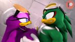  accipitrid accipitriform anthro avian beak big_breasts bird blue_eyes breasts clothing eyewear female gloves goggles hi_res jet_the_hawk male razorkitana sonic_(series) sonic_riders swallowing wave_the_swallow 