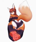  anthro bulge butt canid canine clothed clothing crossdressing feet fox girly hi_res looking_at_viewer looking_back male mammal simple_background solo suelix tight_clothing white_background 