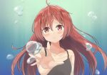  1girl absurdres aihara_enju air_bubble bare_shoulders black_bullet black_dress blush bubble commentary_request crying crying_with_eyes_open dress ending highres looking_at_viewer outstretched_arm parted_lips reaching_out red_eyes red_hair solo tears underwater upper_body usayatik 