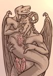  2019 anal anal_fingering animal_genitalia anthro anus blush butt carrying digital_media_(artwork) dragon erection fingering forked_tongue genital_slit holding_tail horn licking liczka long_tongue male male/male moan monochrome multi_penis naga open_mouth oral penis penis_lick precum precum_on_tongue python reptile scalie sex shaking simple_background slit snake stand_and_carry_position standing sucking sweat tongue tongue_out tonguejob wings 