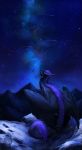  2019 absurd_res allagar detailed_background digital_media_(artwork) dragon feral hair hi_res membranous_wings night outside purple_hair scalie sitting sky solo star starry_sky western_dragon wings 