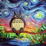  aja_trier branch fine_art_parody flower grey_fur leaf looking_at_viewer no_humans oil_painting_(medium) outdoors parody plant red_flower sky solo style_parody tonari_no_totoro totoro traditional_media vincent_van_gogh_(style) water whiskers 