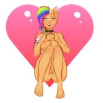  &lt;3 2019 anthro big_breasts blue_eyes blush breasts butt canid canine canis choker collar digital_media_(artwork) domestic_cat ear_piercing felid feline felis female fur hair hi_res invalid_tag looking_at_viewer mammal mia_dyke_(character) multicolored_hair nipples nude open_mouth piercing pussy rainbow rainbow_hair simple_background smile solo tongue tongue_out wolky 