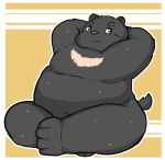  2019 anthro belly black_fur black_nose fur hi_res kusosensei male mammal moobs overweight overweight_male simple_background sitting solo ursid 