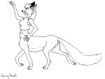  2016 4:3 5_fingers bottomless canid canid_taur canine canine_taur claws clothed clothing fangs female fluffy fluffy_tail fox fox_taur hair henryweasel mammal monochrome open_mouth signature taur toony walking 