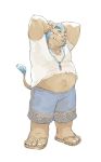  2019 anthro beau_555 belly clothing footwear gouryou humanoid_hands male mammal mohawk navel overweight overweight_male sandals shirt shorts simple_background solo suid suina sus_(pig) tokyo_afterschool_summoners tusks video_games white_background wild_boar 