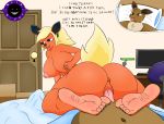  2019 5_fingers anthro anus areola barefoot bed berk_rider big_breasts big_butt breasts brown_fur butt canid canine dialogue eevee eeveelution eric_eevan feet female flareon foot_focus fur hair hi_res holding_breast male male/female mammal nintendo nipples nude open_mouth orange_fur penetration penis pok&eacute;mon pok&eacute;mon_(species) pussy sex text tiffany_eevan tongue tongue_out vaginal vaginal_penetration video_games yellow_fur 