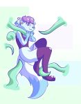  2019 4_fingers anthro blush canid clothing digital_media_(artwork) flat_chested fluffy fluffy_tail fur girly hi_res leggings legwear male mammal nude penis simple_background smile solo tentacles 